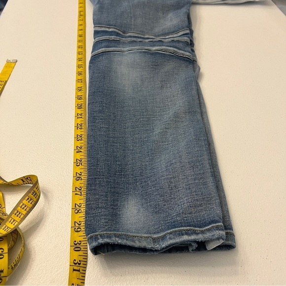 Crysp Denim Jeans Mens 36 Medium Wash Skinny Fit Distressed Patched Zippers - Picture 14 of 15